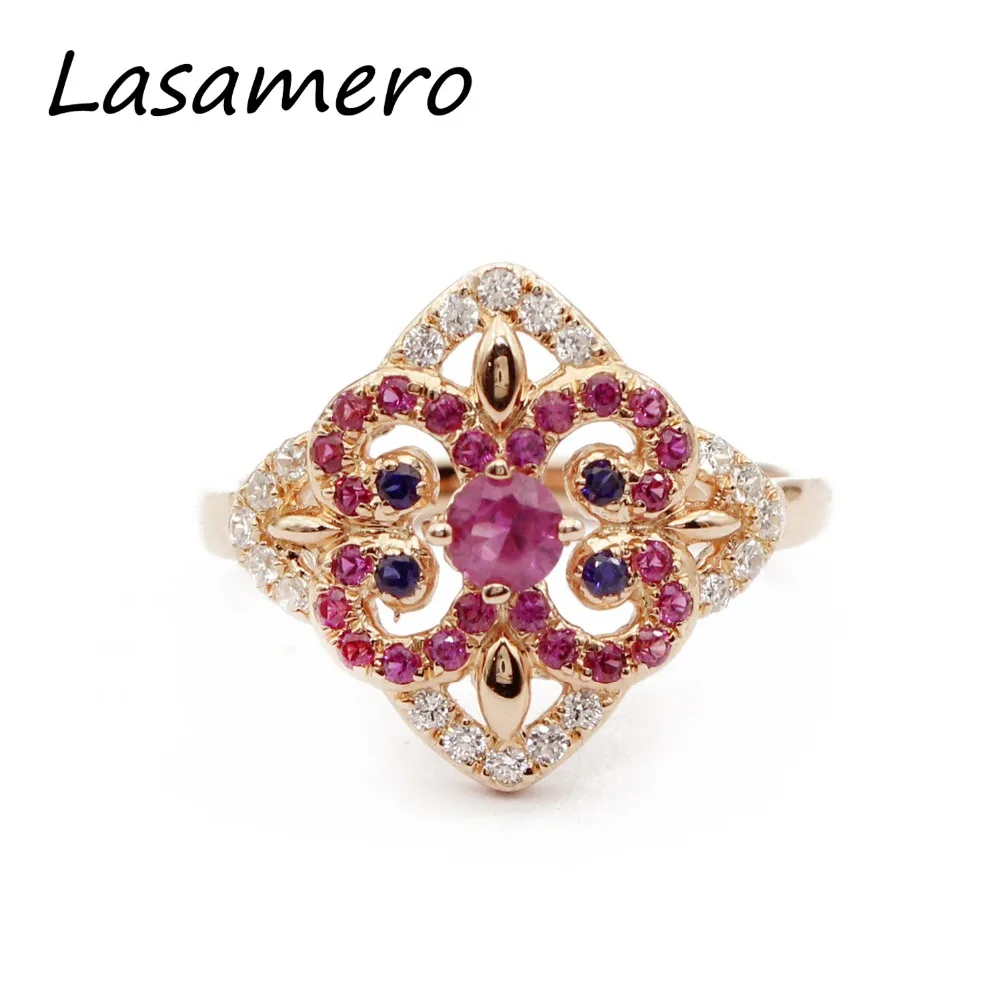 

LASAMERO Rings for Women 0.17CT Round Cut Natural Ruby Rings 925 Silver Engagement Wedding Rings