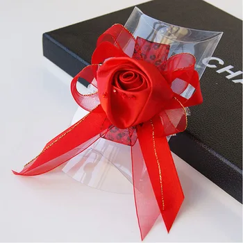 

DIY 5Pcs/Lot New Best Man Groom Boutonniere Silk Satin Rose Flower men buttonhole Wedding Party Prom Man Suit Corsage