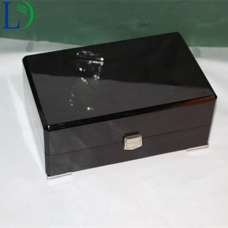 Высококачественный полированный большой Наклонный рот деревянная коробка бизнес подарочная упаковка Чехол коробки для наручных часов для хранения ювелирных изделий Подарочный дисплей - Цвет: Black