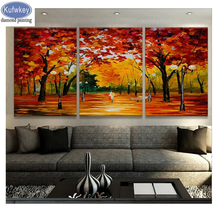 full square round drill 5d diy diamond painting cross stitch 3pcs&quottree Street Scene&quotdiamond embroidery crafts decoration house | Дом и