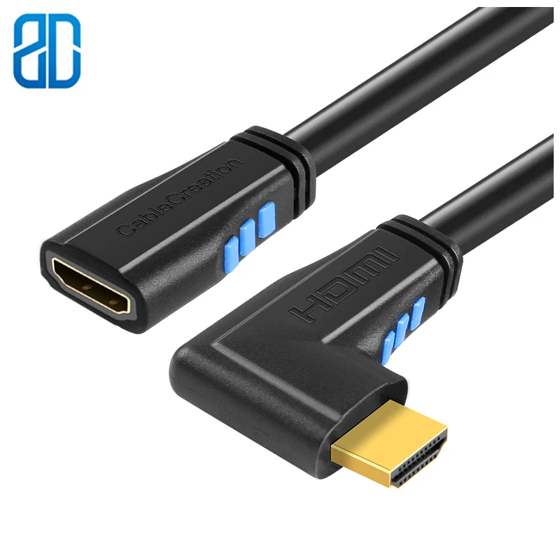 

HDMI 2.0 Extension Cable Left Angle 90 Degree Vertical Left 4K(60Hz) HDMI 2.0 Male to Female Cable 3D Video Ethernet Audio