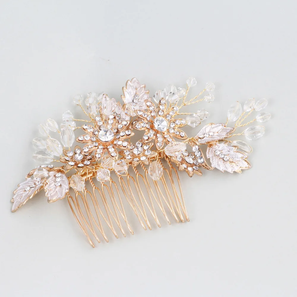 Crystal Beaded Wedding Hair Comb Rhinestone Flower And Leaves Bridal Headpiece New Hair Jewelry For Brides 2018 (7)