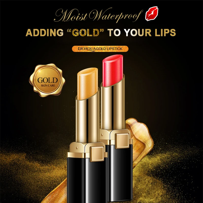 BIOAQUA Gold Lipstick Brilliant Lip Gloss Refreshing Long Lasting Lipstick Women Sexy Luxury Glitter Makeup Lips Tool 38