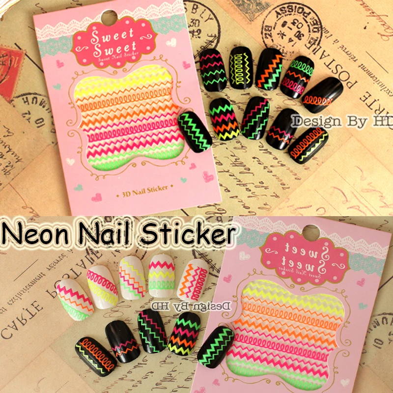 

5pcs 3D Wave Neon Nail Art Sticker Stripe Fluorescent Nail Decals DIY Nail Decorations Nail Salon Manicure no.1