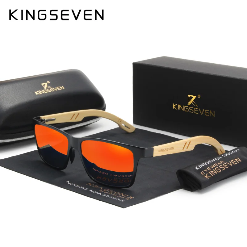 KINGSEVEN ручной работы бамбуковые деревянные солнцезащитные очки поляризованные линзы для вождения женские очки Защита UV400 - Цвет линз: Red bamboo