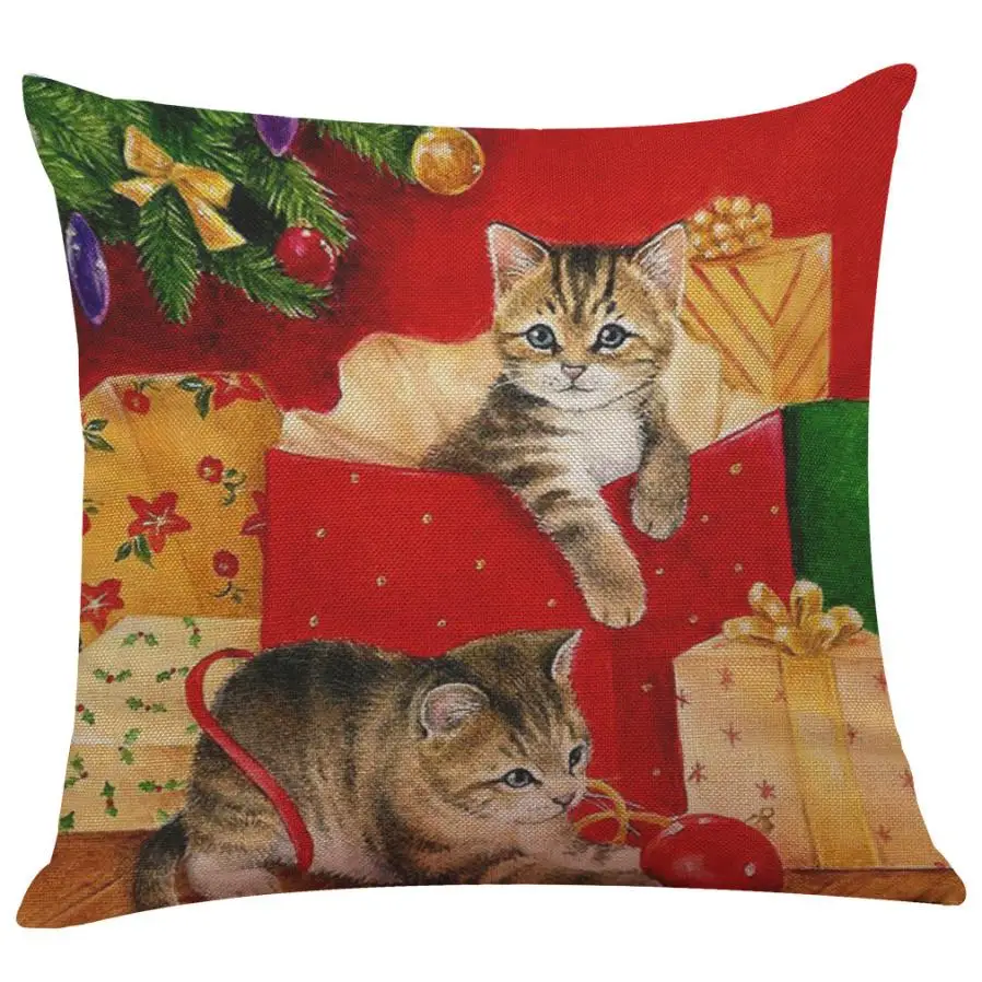 45* 45cm Cat Christmas Cotton Linen Throw Pillow Cushion Cover Car Home Decor Bed Sofa Decorative Pillowcase funda cojin 807