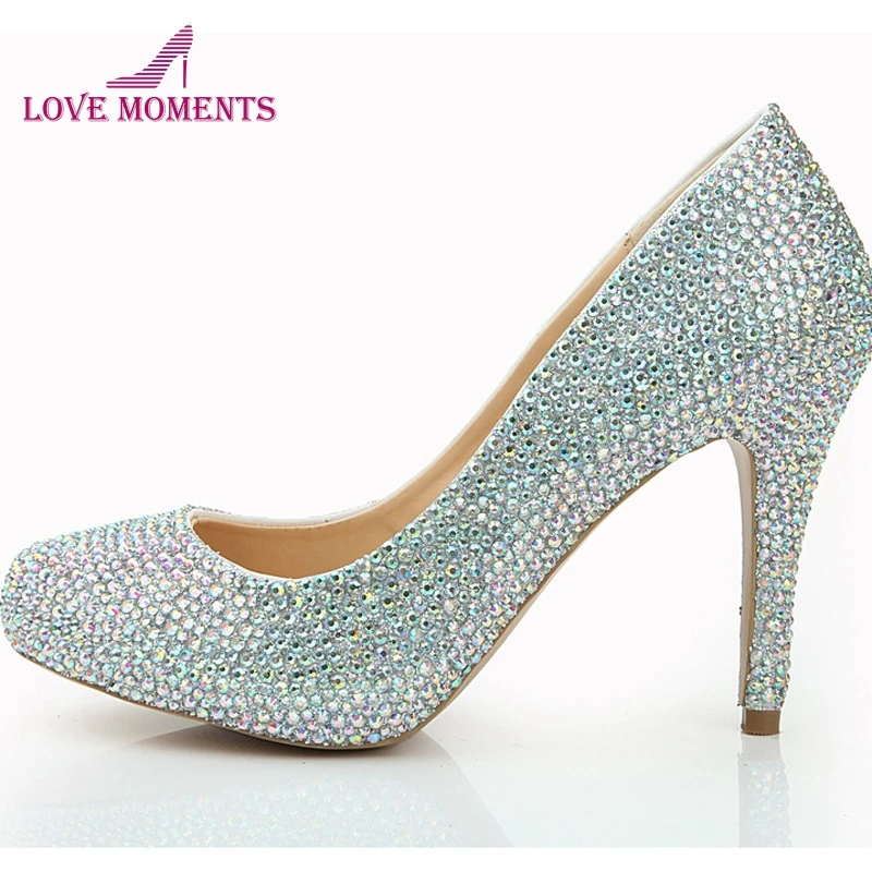 Модная дамская обувь для ночного клуба со стразами АВ цветные туфли-лодочка для вечеринок с кристаллами Свадебные туфли на 4–дюймовом каблуке Вечерние туфли-лодочки