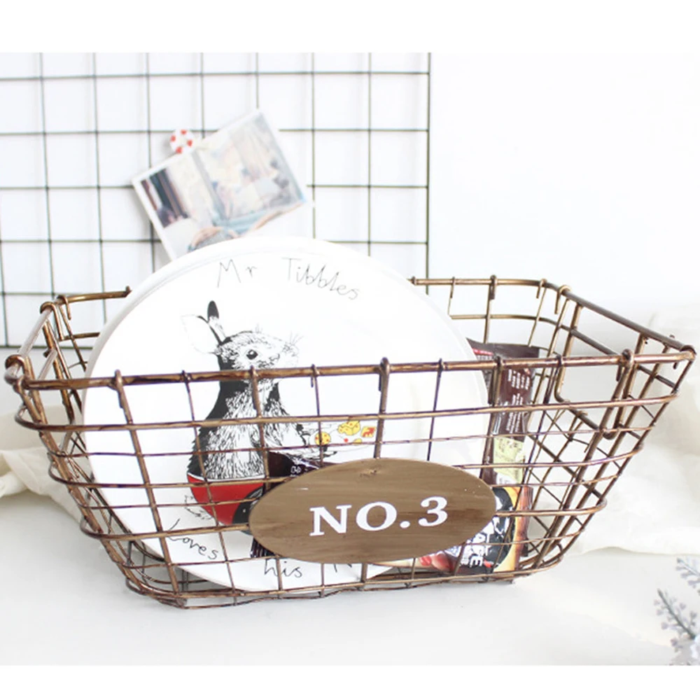 

Vintage Metal Storage Basket Home Bath Lotion Bottle Kitchen Plate Organizer Frame Office Desktop Nostalgic Iron Sundries Basket