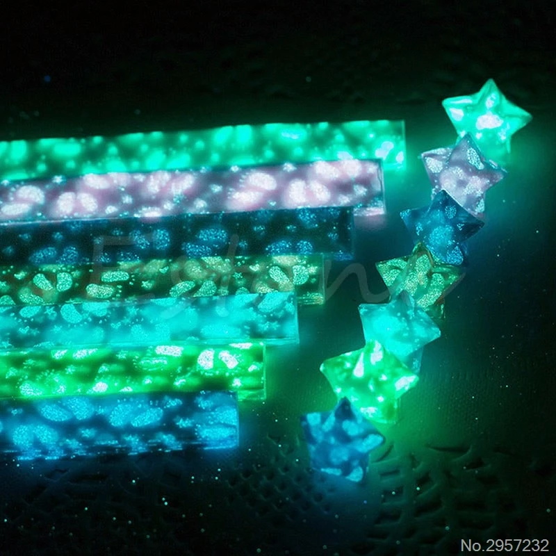 

25PCS Glow in Dark Lucky Star Origami Folding Plastic Strip Paper Little Feet Design Z07 Drop Shipping
