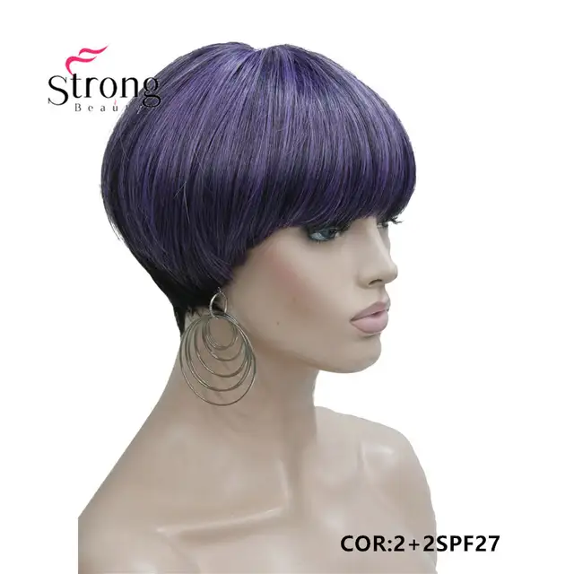 Strongbeauty Short Straight Purple Highlighted Bob With Bangs