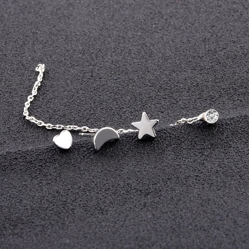 Серьги гвоздики в виде звезды и Луны серебряного цвета|stud earrings set|star and moonearrings set |