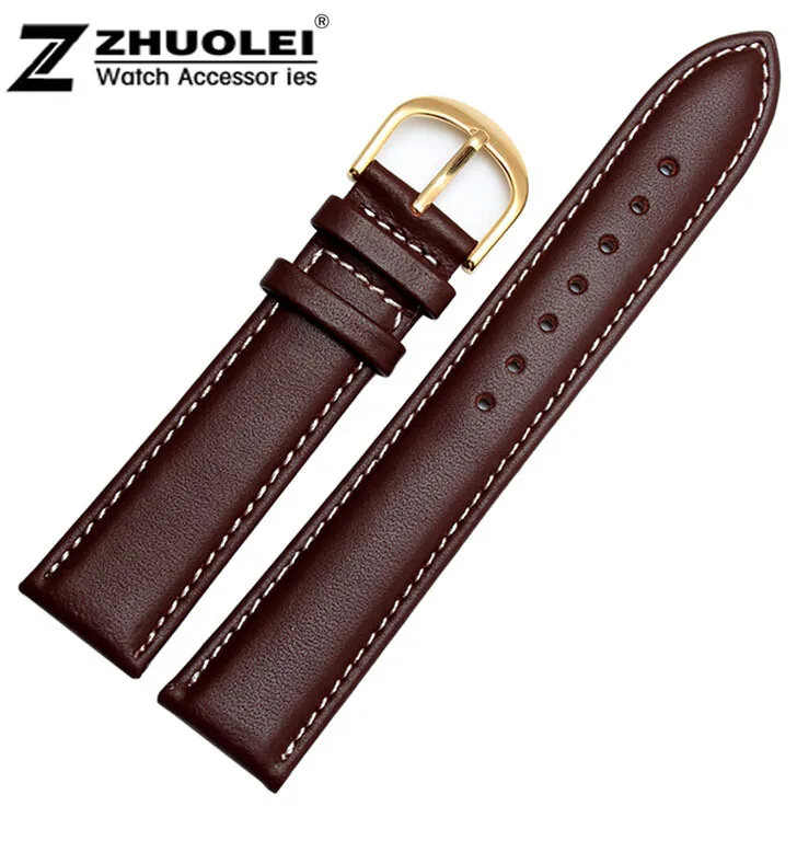 

Watch Strap 18mm 19mm 20mm 22mm New Mens high quality genuine leather watchbands strap bracelets with gold watch buckle
