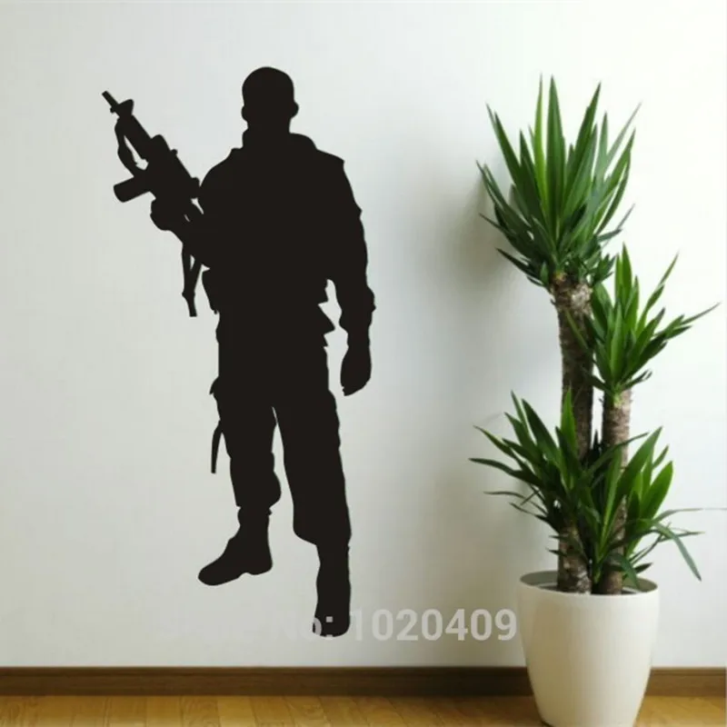

T1329 Army Soldier Silhouette designs Wall Vinyl Sticker Caligraphy Quotes home carve sticker Mural Removable Room Sticker