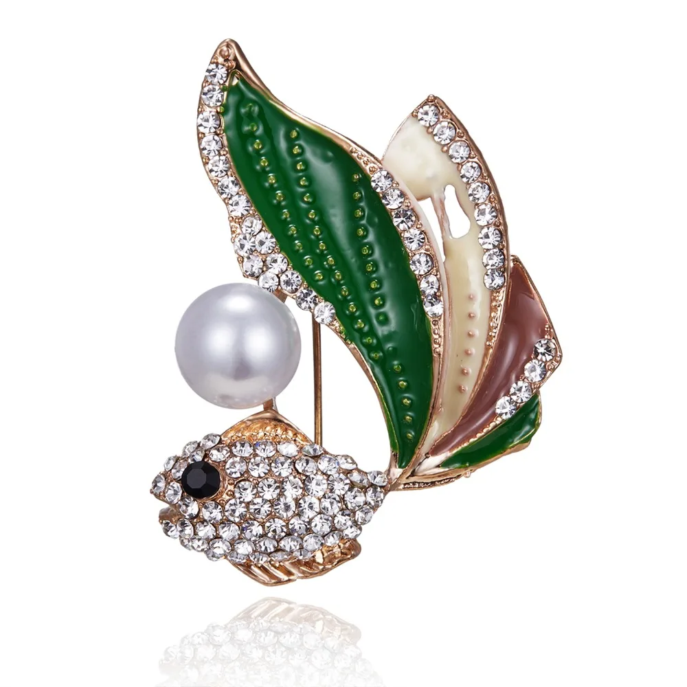 

Rinhoo Cute Fish Brooches for Women Trendy Goldfish Shaped Simulated Pearl Rhinestone Crystal Enamel Animal Brooch Jewelry
