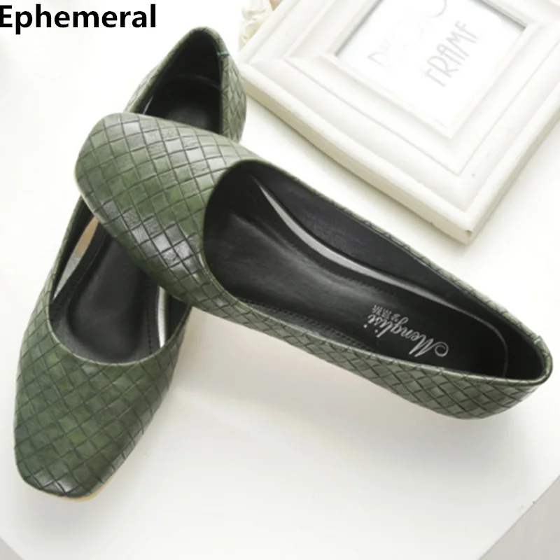 

Ladies ballet flats soft sole square toe shoes women low top slip-on breathable loafers casual plus size 43-34 green Ephemeral