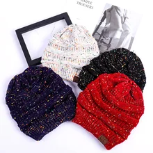 Модные вязаные шапки с хвостиком; цветные вязаные шапки в горошек; Теплая Зимняя шерстяная шапка