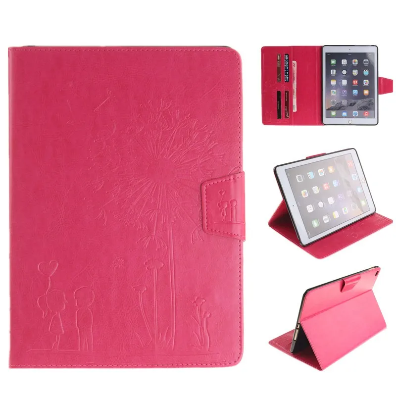 Tablet Cover For Apple Ipad Air 2 Case Magnet Stand Wallet Flip Embossing Lovers Dandelion Luxury Retro Card Holder For IPad 6 (92)