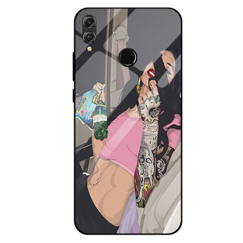 Чехол для Huawei Nova 3i Твердый чехол из закаленного стекла в стиле wolf girl с силиконовой