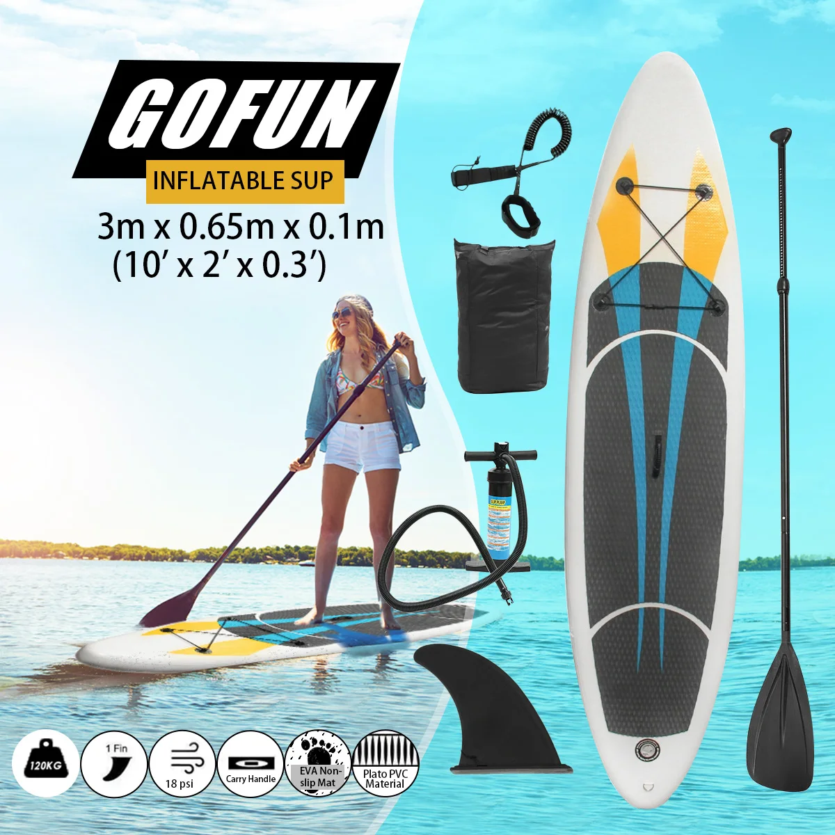 

10 Inflatable SUP Stand Up Paddle Board Surfboards Surfing Board Kit Non-slip Mat Water Sport Kayak with Travel Backpack Hand