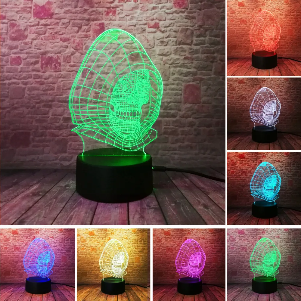 Luminaria Colorful Gradient 3D Wizard Skull Vision LED Night Light Desk Lamp Child Kid Birthday