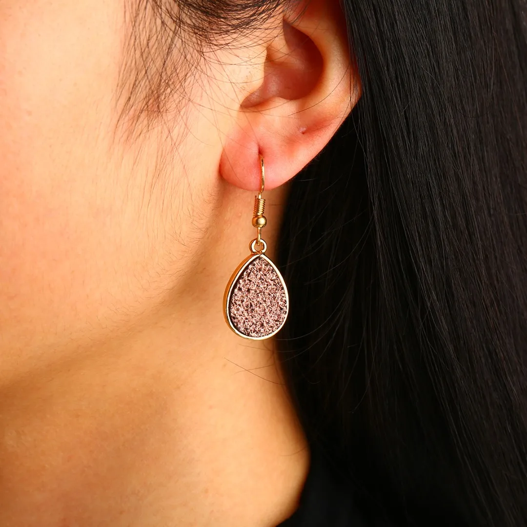 Women Druzy Crystals Teardrop Dangle Earrings Colorful Waterdrop Earrings Simple Drusy Jewelry Femme Brincos 5 Colors