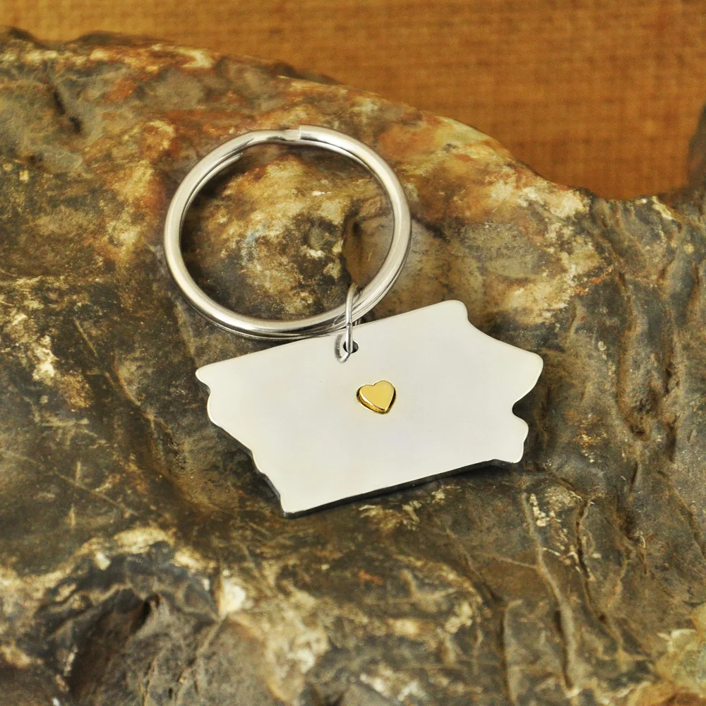 

Personalized I heart Iowa Keychain Iowa Map Keychain State Keychain Map Keychain With Gold Heart