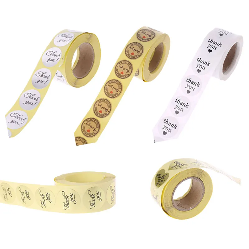 

OOTDTY 500pcs Thank You Stickers Label Heart Round Shape For Wedding Anniversary Birthday Thank You Envelope Handmade 5 Styles