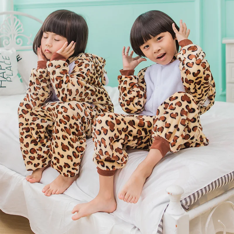 Для мальчиков пижама для девочек Дети Унисекс pijamas Leopard малыш мультфильм животных Косплэй Пижама Onesie пижамы Толстовка