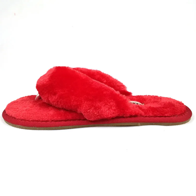 FAYUEKEY/Новинка года; модные домашние хлопковые плюшевые тапочки; сезон весна-лето-зима; женские домашние Вьетнамки; Zapatos De Mujer; обувь на плоской подошве - Цвет: Красный
