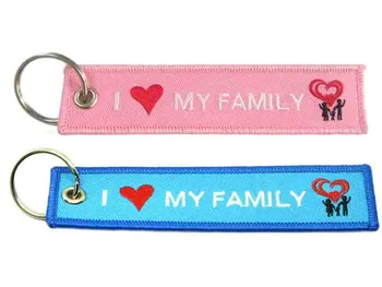 

I Love My Family Fabric Embroidery Keychain Key Ring