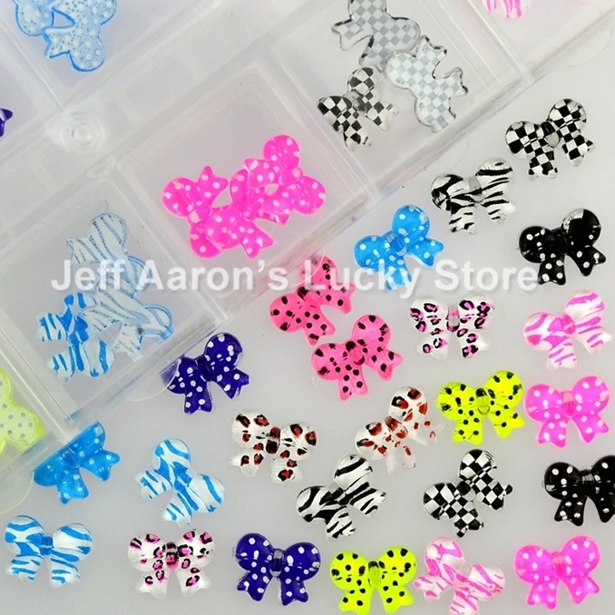 

60PCS Resin Nail Bow Tie Rhinestone For 3D Nail Art UV Gel Tips Decoration Zebra Leopard Nail Supplies Tools