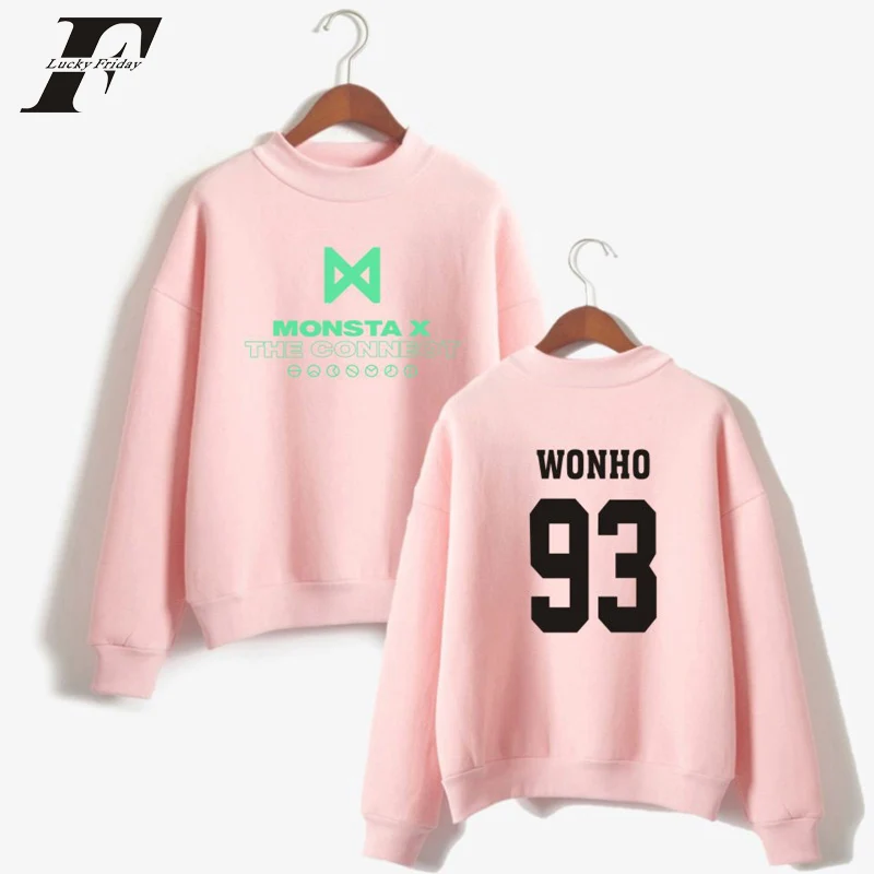 

LUCKYFRIDAYF K-pop Korea MONSTA X Idol Team cotton oversized Hoodie Sweatshirt Women Fans Capless Turtleneck Sweatshirt Clothes