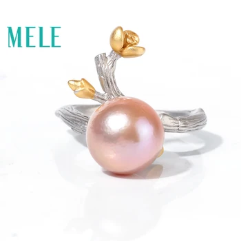 

Natural freshwater pearl 925 sterling silver rings for women,11mm round pearl plant flower shape fashion and trendy jewelry