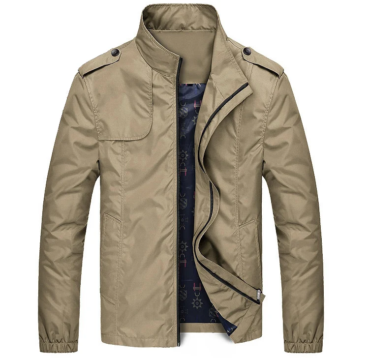 Autumn Men Jacket Windbreaker Male Overcoat Casual Solid Jacket Slim Fit Stand Collar Men Windproof Jacket Coat Plus Szie