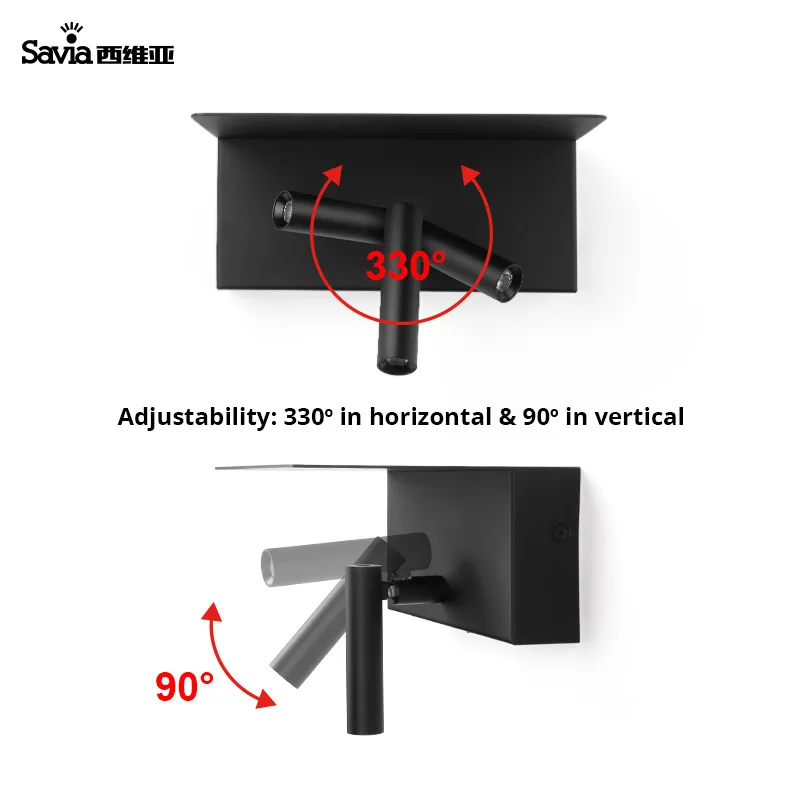 USB Светодиодная лампа для чтения Savia 3 Вт алюминиевая настенная отеля
