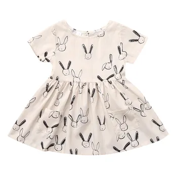 

Princess Dresses Easter Cute Bunny Print Pocket Party Casual Girl Summer Fresh Lovely Rabbit Print Pocket Casual Clothes F4