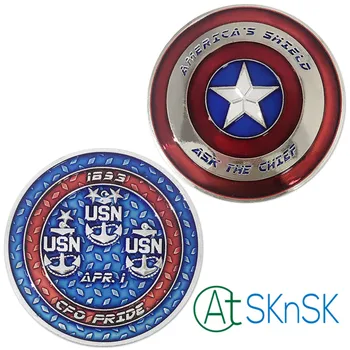 

200pcs/lot Captain America Shield Character Collectible Challenge Coin Silver Plated Navy US Coin collectibles Gift