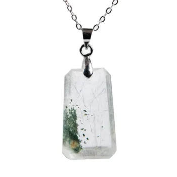 

Genuine Natural Green Phantom Quartz Crystal Women Healing Pendant 26x16x10mm