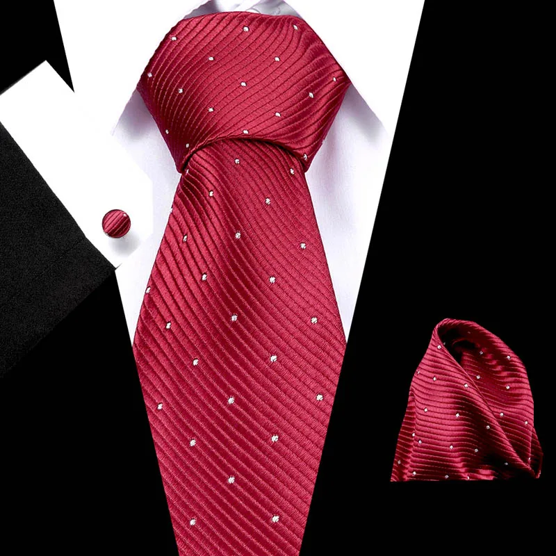 

Men`s Tie 100% Silk Red Plaid Jacquard Woven Wedding Tie Hanky Cufflinks Set Neck Tie For Men Business Party