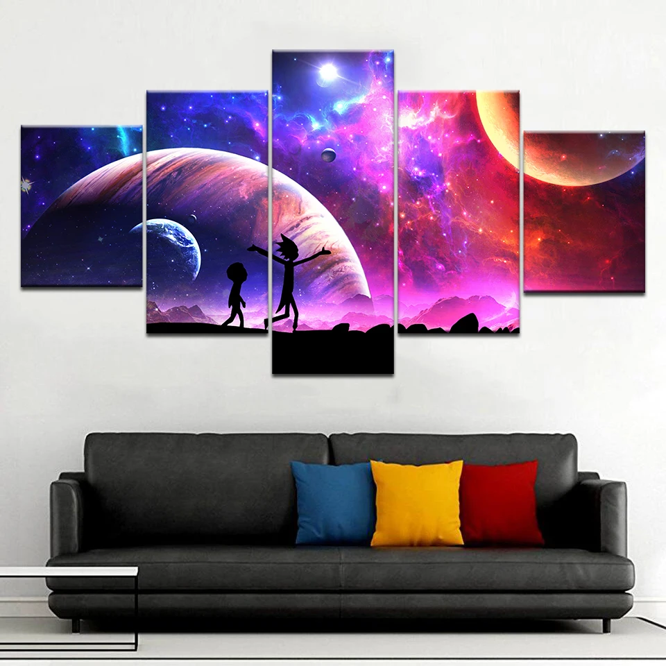 5piece-Poster-Canvas-Rick-And-Morty-Cartoon-Star-Sky-Moon-wall-posters-Art-Painting-For-home (2)