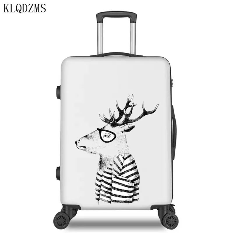 KLQDZMS Elk series 20/22/24/26inch Cartoon rolling luggage spinner ABS＋PC travel luggage trolley suitcase on wheel