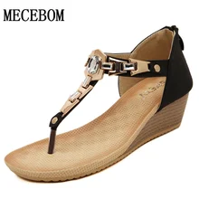 2016 Women’s Fashion Beaded Wedges Flip-Flop Slippers Rhinestone Platform Crystal Summer Sandals