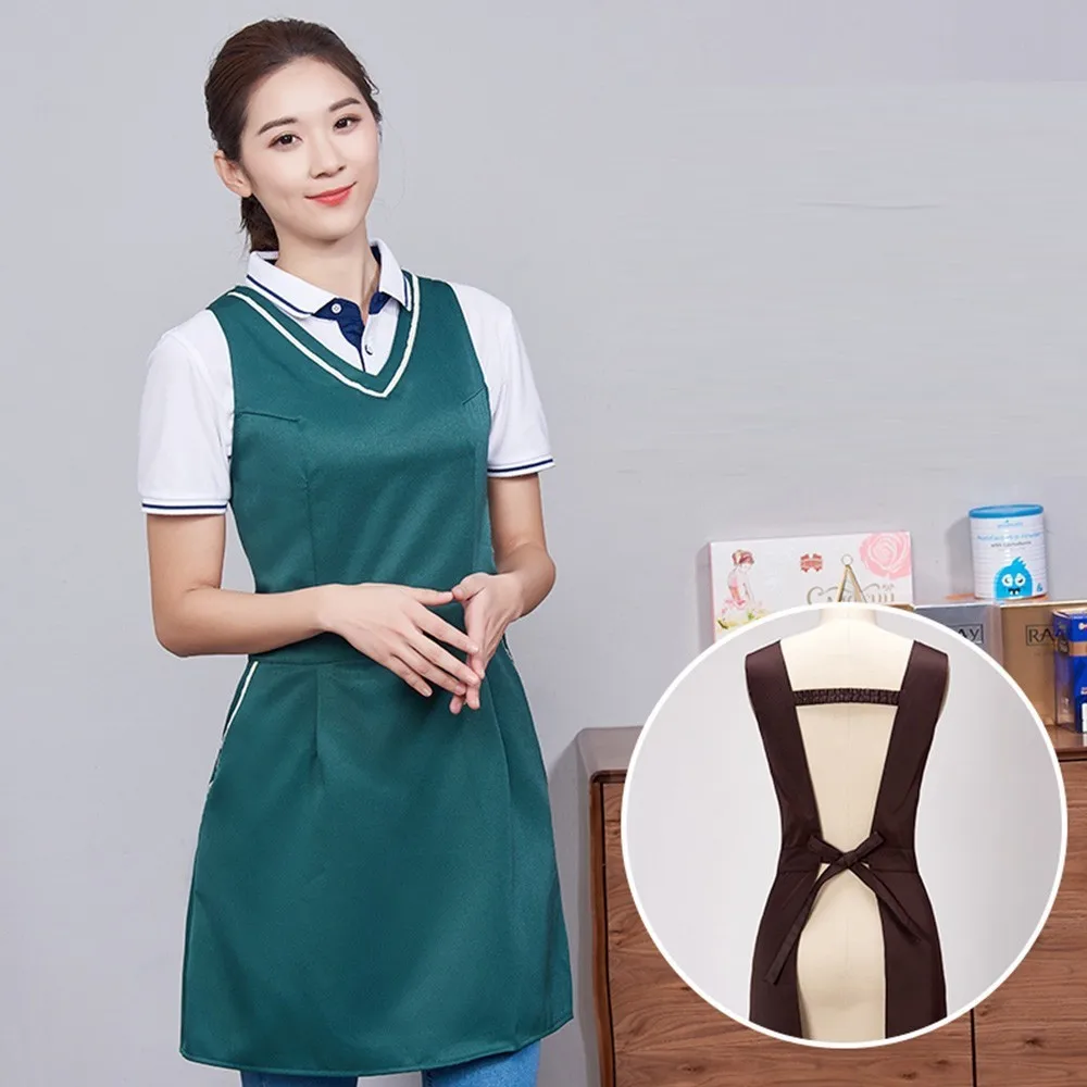 V Neck Aprons Women Work Wear Chef Cook Kitchen Dress Shape Restaurant Cafe Waiter Barber Fast Food Shop Waitress Clothes