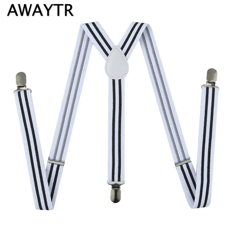 Мужские и женские подтяжки AWAYTR в полоску с 3 клипсами черные белые|mens suspenders|mens
