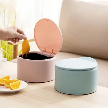 

Cute Bin Mini Trash Can Garbage Rubbish Tin Waste Storage Pressing Cover Container Portable Office Desk Car Trash Bin