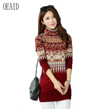 

Women's Wool Turtleneck New 2019 Wool Coat Women Spring Jacket Long Slim Wool Sweater Female Outerwear Red OEAID