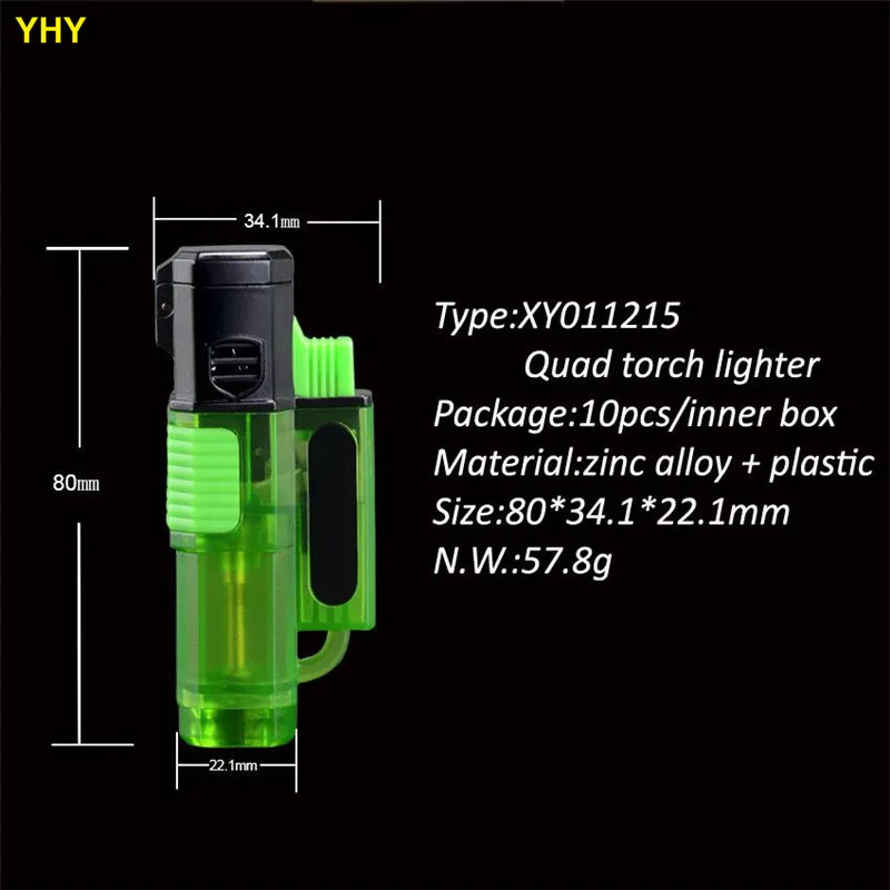 Refillable Butane Gas Windproof 4 quad Torch lighter Blue Flame Cigar Cigarette Lighters Cigar Punch01