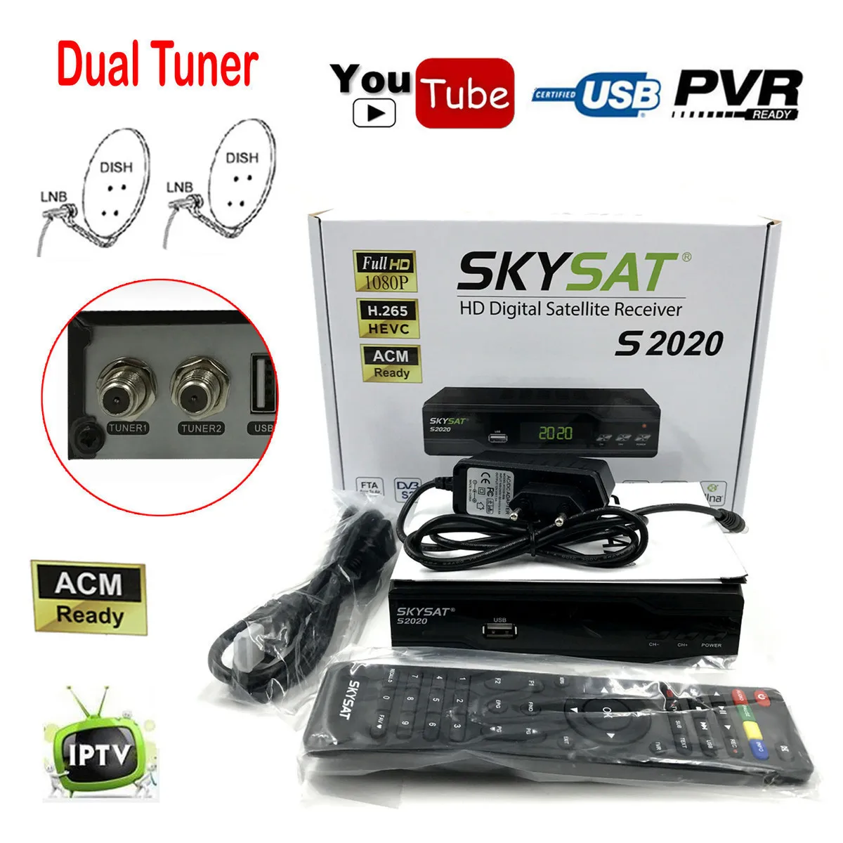 H.265 Brasil Most Stable Server Cline Receptor skysat S2020 Twin Tuner DVB S2 ACM Satellite Receiver IKS SKS IPTV M3U HD 1080P
