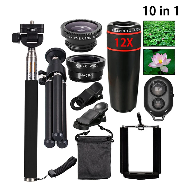 Universal All in 1 Camera Lens Accessories Travel Kit Set With Holder Tripod For Mobile Phone Clear Portable Wide-angle | Мобильные