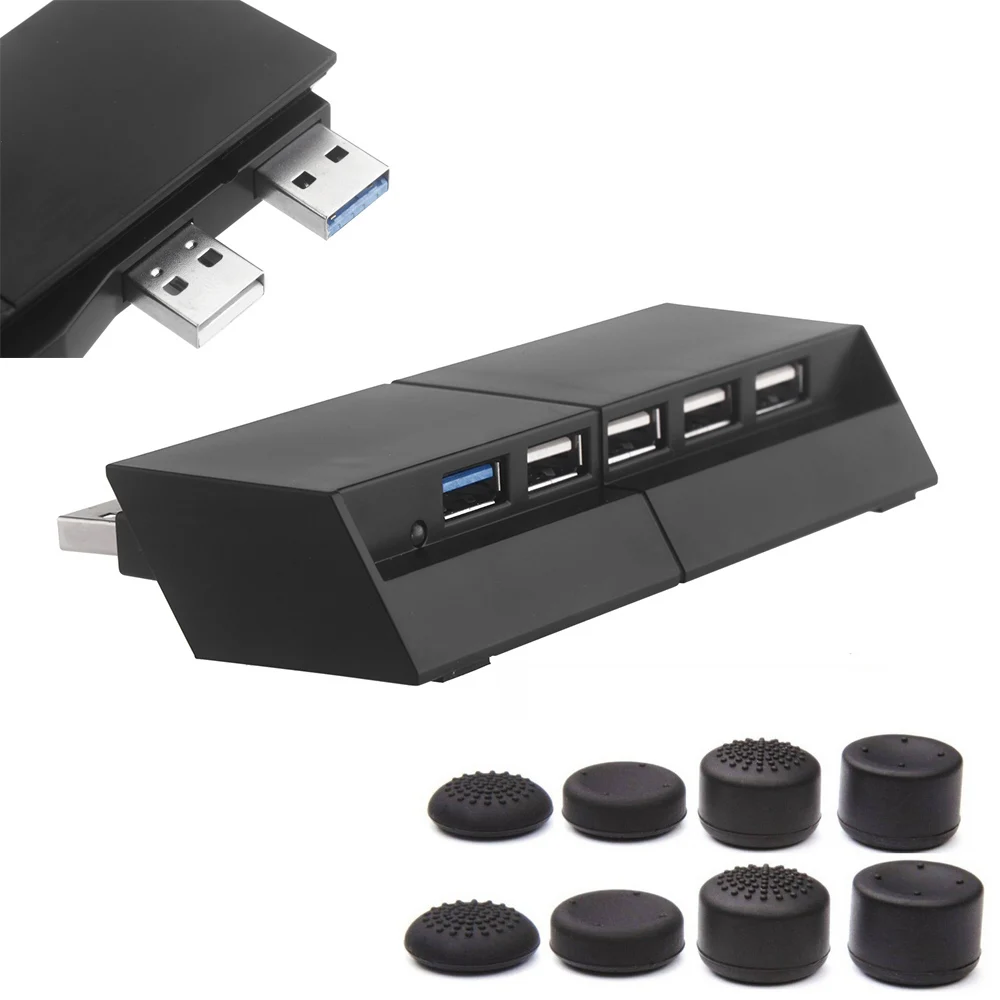 

PS4 Console Expander USB Hub with 3.0 High Speed & 2.0 USB Adapter for Playstation 4 Accessories USB Hub+8pcs enhanced cap